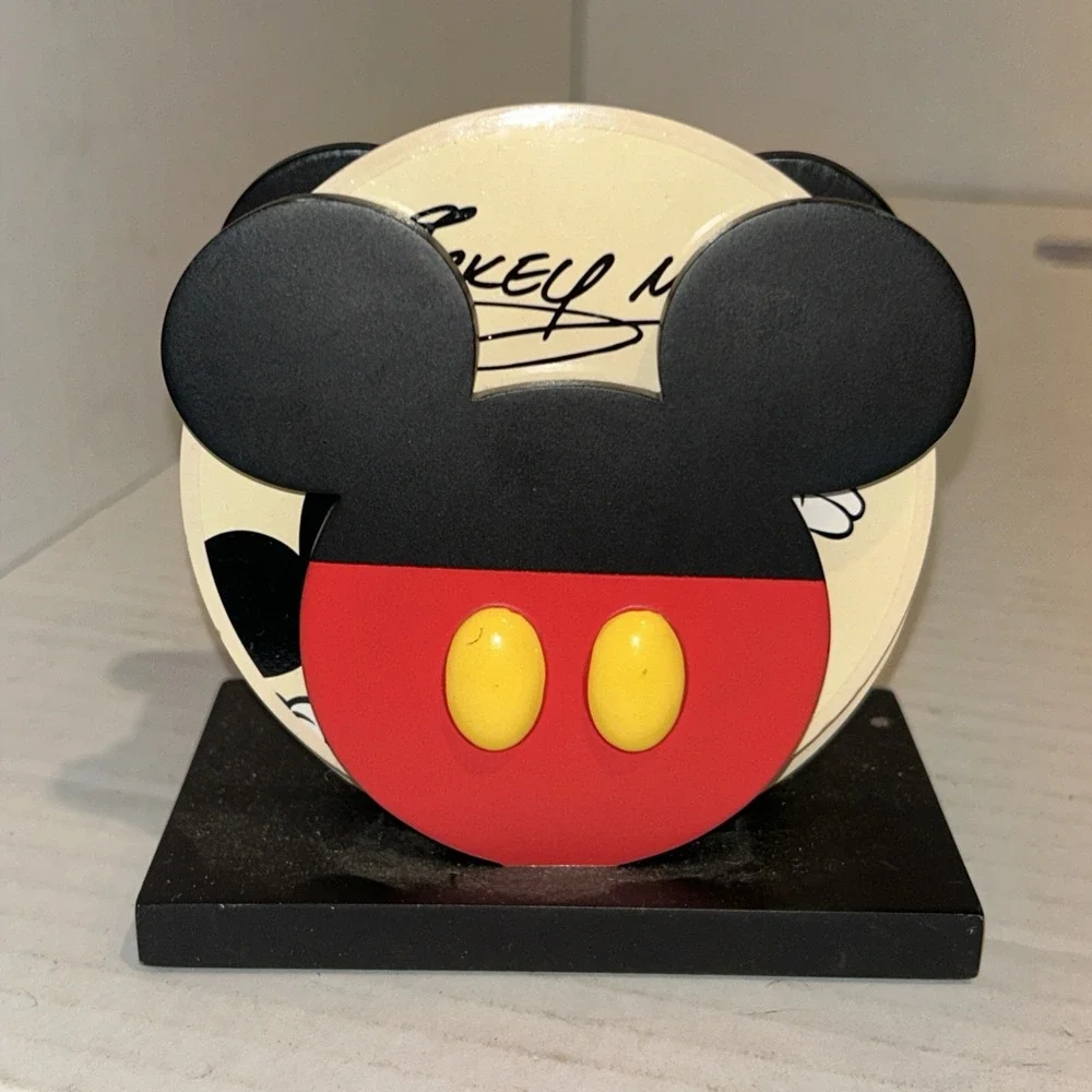 Disney Parks Mickey Mouse Friends Coaster Set With Holder Donald Goofy Pluto C1